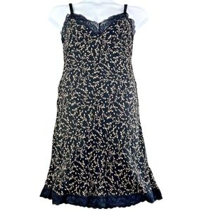 Warehouse Dress Black Beige Ditsy Floral Babydoll Slip Cottage Core Y2K Lace